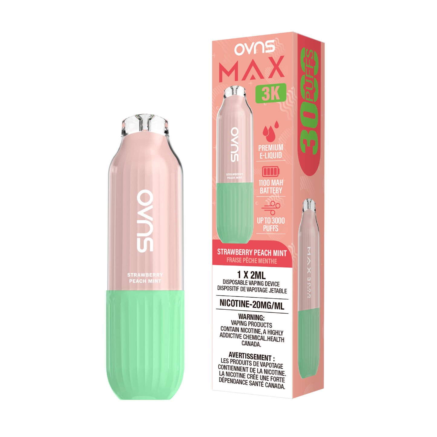 OVNS MAX 3K Disposable Vape - StrawBerry Peach Mint